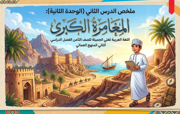 ملخص الدرس الثاني (الوحدة الثانية): المغامرة الكبرى لمادة اللغة العربية لغتي الجميلة للصف الثامن الفصل الدراسي الثاني المنهج العماني