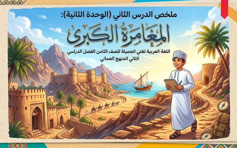 ملخص الدرس الثاني (الوحدة الثانية): المغامرة الكبرى لمادة اللغة العربية لغتي الجميلة للصف الثامن الفصل الدراسي الثاني المنهج العماني