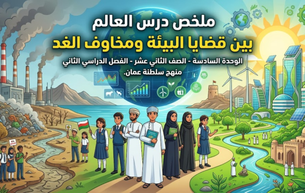 ملخص درس العالم بين قضايا البيئة ومخاوف الغد الوحدة السادسة لمادة العالم من حولي للصف الثاني عشر الفصل الدراسي الثاني المنهج العماني