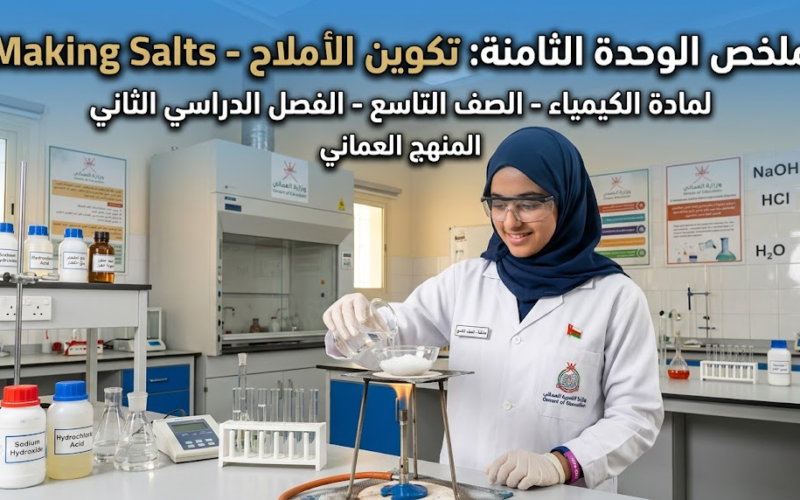 ملخص الوحدة الثامنة: تكوين الأملاح - Making Salts لمادة الكيمياء للصف التاسع الفصل الدراسي الثاني المنهج العماني