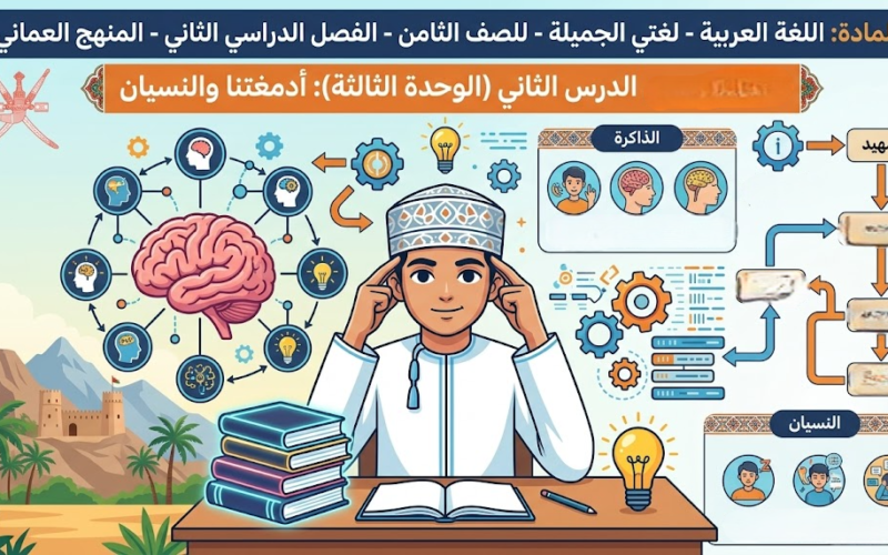 ملخص درس الدرس الثاني (الوحدة الثالثة): أدمغتنا والنسيان لمادة اللغة العربية لغتي الجميلة للصف الثامن الفصل الدراسي الثاني المنهج العماني