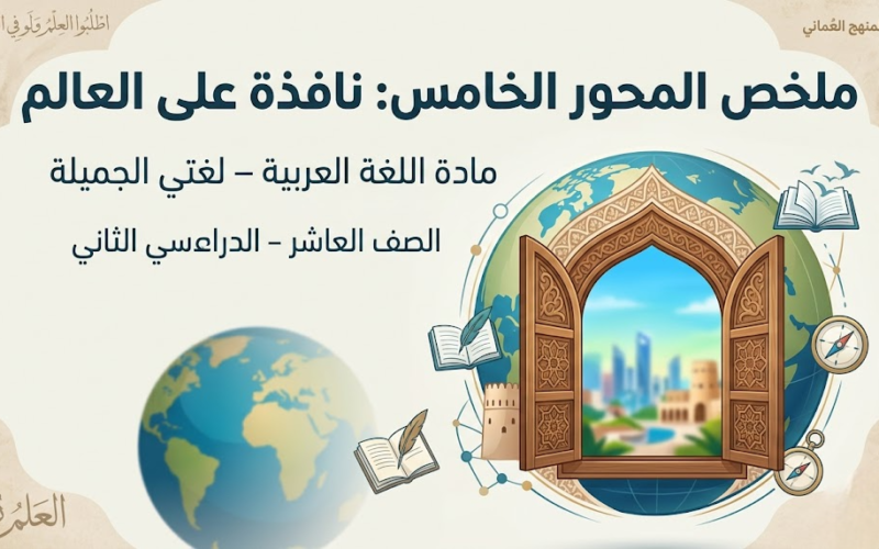 ملخص المحور الخامس: نافذة على العالم لمادة اللغة العربية لغتي الجميلة للصف العاشر الفصل الدراسي الثاني المنهج العماني