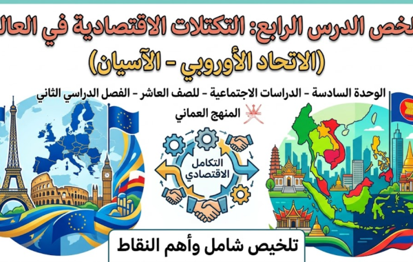 ملخص الدرس الرابع التكتلات الاقتصادية في العالم (الاتحاد الأوروبي – الآسيان) الوحدة السادسة لمادة الدراسات الاجتماعية للصف العاشر الفصل الدراسي الثاني المنهج العماني