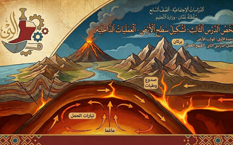 ملخص الدرس الثالث: تشكيل سطح الأرض - العمليات الداخلية الوحدة الاولى لمادة الدراسات الاجتماعية للصف السابع الفصل الدراسي الثاني المنهج العماني