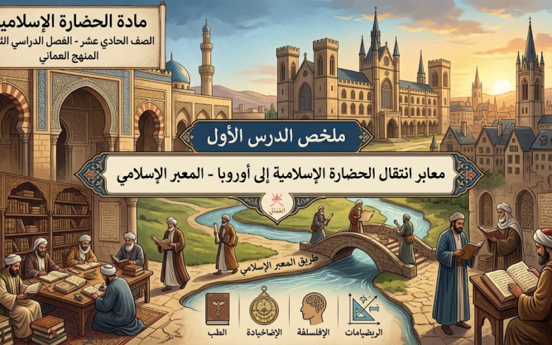 ملخص الدرس الأول معابر انتقال الحضارة الإسلامية إلى أوروبا - المعبر الإسلامي الوحدة الرابعة لمادة الحضارة الاسلامية للصف الحادي عشر الفصل الدراسي الثاني المنهج العماني