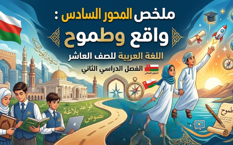 ملخص المحور السادس: واقع وطموح لمادة اللغة العربية للصف العاشر الفصل الدراسي الثاني المنهج العماني