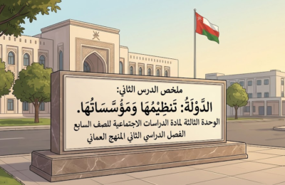 ملخص الدرس الثاني: الدَّولةُ: تنظيمُها ومؤسَّساتُها الوحدة الثالثة لمادة الدراسات الاجتماعية للصف السابع الفصل الدراسي الثاني المنهج العماني