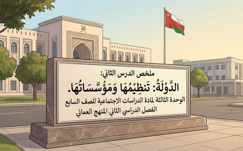 ملخص الدرس الثاني: الدَّولةُ: تنظيمُها ومؤسَّساتُها الوحدة الثالثة لمادة الدراسات الاجتماعية للصف السابع الفصل الدراسي الثاني المنهج العماني