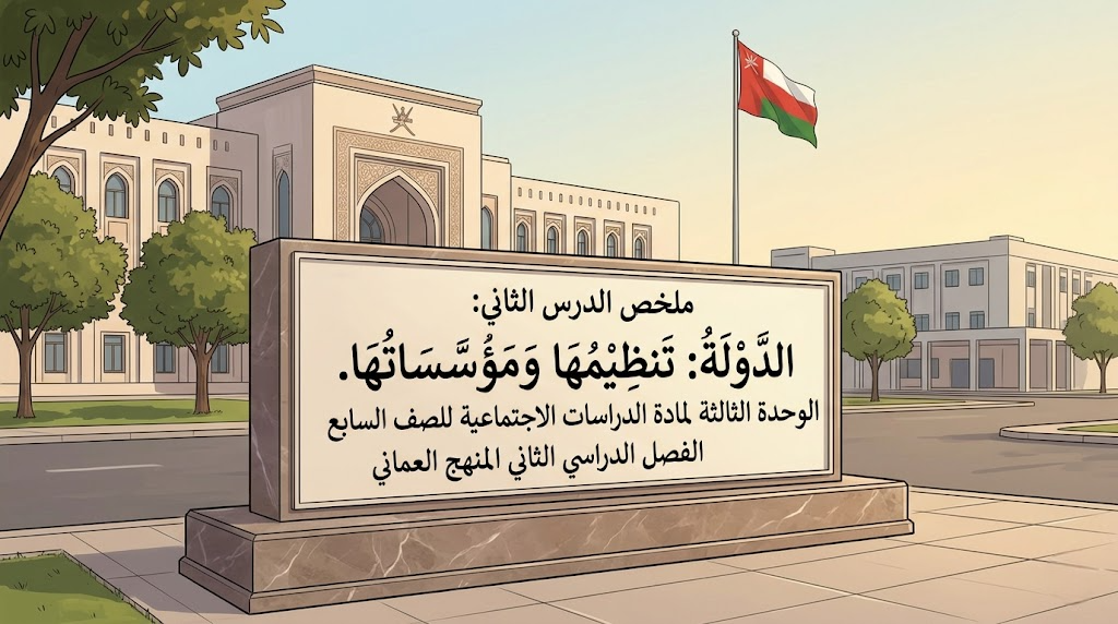 ملخص الدرس الثاني: الدَّولةُ: تنظيمُها ومؤسَّساتُها الوحدة الثالثة لمادة الدراسات الاجتماعية للصف السابع الفصل الدراسي الثاني المنهج العماني