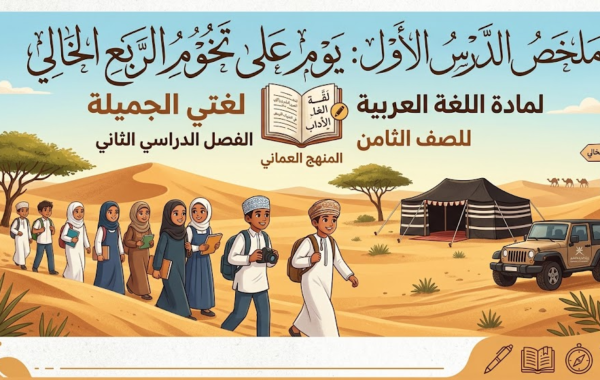 ملخص الدرس الأول: يوم على تخوم الربع الخالي لمادة اللغة العربية لغتي الجميلة للصف الثامن الفصل الدراسي الثاني المنهج العماني
