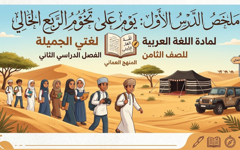 ملخص الدرس الأول: يوم على تخوم الربع الخالي لمادة اللغة العربية لغتي الجميلة للصف الثامن الفصل الدراسي الثاني المنهج العماني