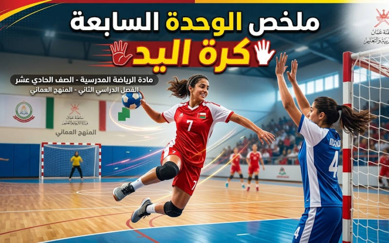 ملخص الوحدة السابعة: كرة اليد لمادة الرياضة المدرسية للصف الحادي عشر الفصل الدراسي الثاني المنهج العماني