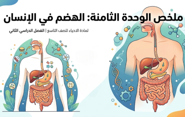 ملخص الوحدة الثامنة: الهضم في الإنسان لمادة الاحياء للصف التاسع الفصل الدراسي الثاني