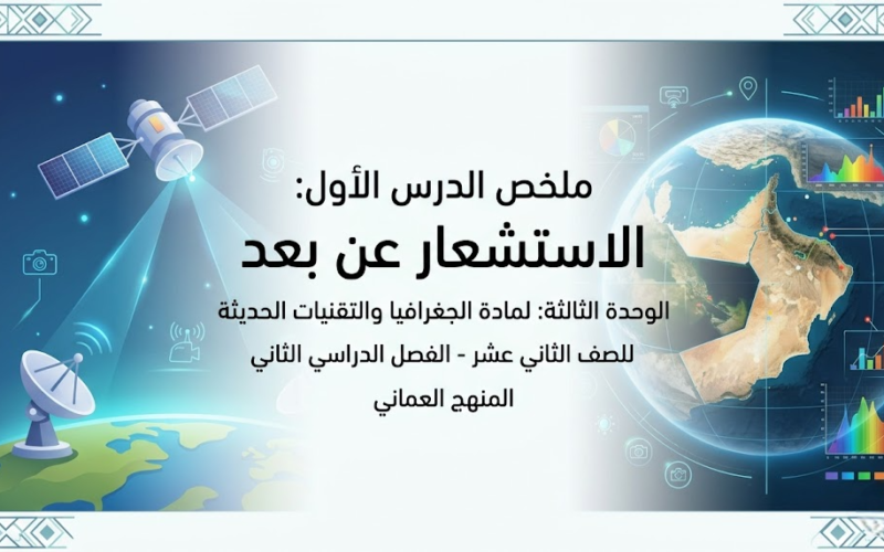 ملخص الدرس الاول الاستشعار عن بعد الوحدة الثالثة لمادة الجغرافيا والتقنيات الحديثة للصف الثاني عشر الفصل الدراسي الثاني المنهج العماني