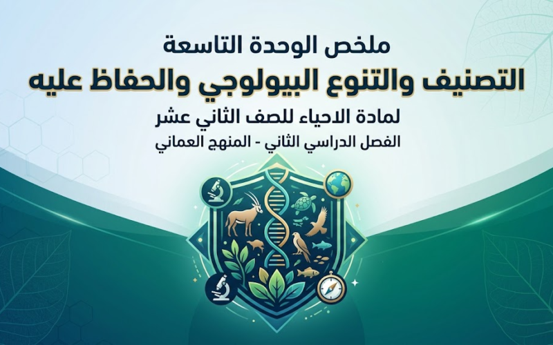 ملخص الوحدة التاسعة التصنيف والتنوع البيولوجي والحفاظ عليه لمادة الاحياء للصف الثاني عشر الفصل الدراسي الثاني المنهج العماني
