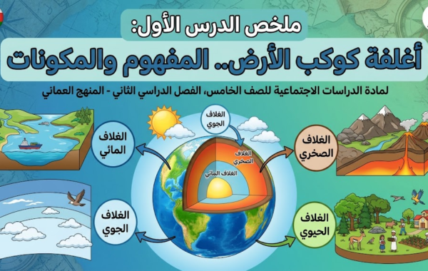 ملخص الدرس الأول: أغلفة كوكب الأرض.. المفهوم والمكونات لمادة الدراسات الاجتماعية للصف الخامس الفصل الدراسي الثاني المنهج العماني