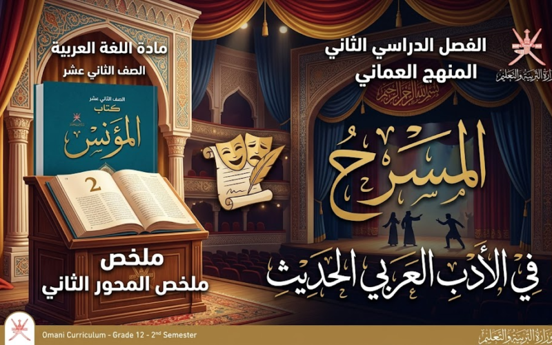ملخص المحور الثاني المسرح في الأدب العربي الحديث لكتاب المؤنس لمادة اللغة العربية للصف الثاني عشر الفصل الدراسي الثاني المنهج العماني