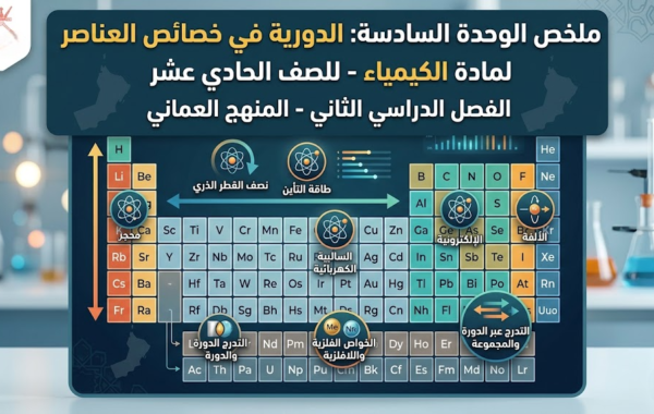 ملخص الوحدة السادسة: الدورية في خصائص العناصر لمادة الكيمياء للصف الحادي عشر الفصل الدراسي الثاني المنهج العماني
