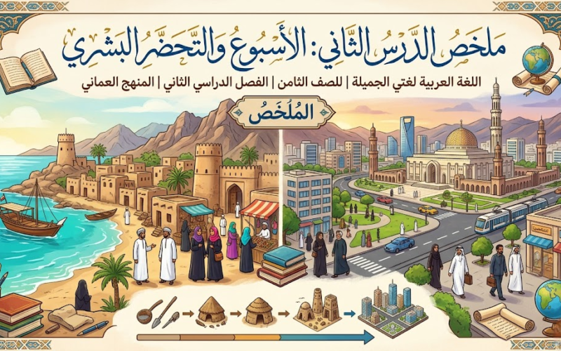 ملخص الدرس الثاني: الأسبوع والتحضر البشري لمادة اللغة العربية لغتي الجميلة للصف الثامن الفصل الدراسي الثاني المنهج العماني