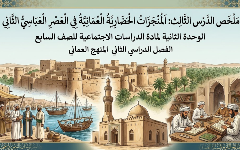 ملخص الدرس الثالث: المُنجَزاتُ الحَضارِيَّةُ العُمانِيَّةُ في العصر العباسي الثاني الوحدة الثانية لمادة الدراسات الاجتماعية للصف السابع الفصل الدراسي الثاني المنهج العماني