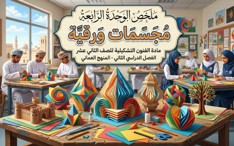 ملخص الوحدة الرابعة مجسمات ورقية لمادة الفنون التشكيلية للصف الثاني عشر الفصل الدراسي الثاني المنهج العماني