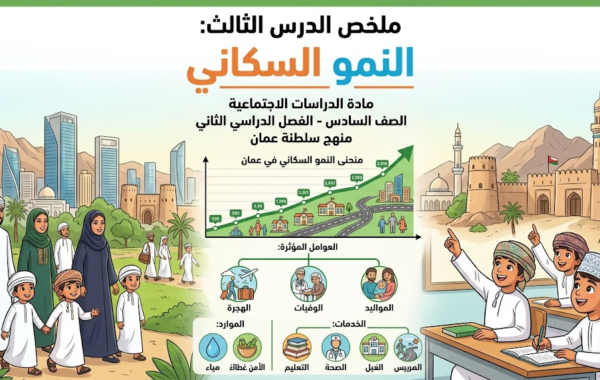 ملخص الدرس الثالث: النمو السكاني لمادة الدراسات الاجتماعية للصف السادس الفصل الدراسي الثاني لمنهج سلطنة عمان