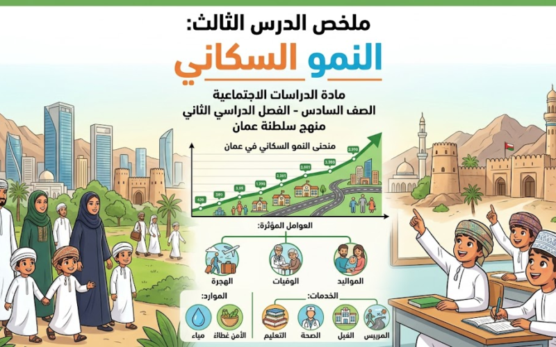 ملخص الدرس الثالث: النمو السكاني لمادة الدراسات الاجتماعية للصف السادس الفصل الدراسي الثاني لمنهج سلطنة عمان