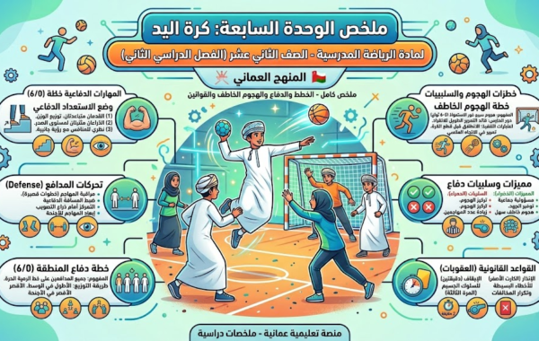 ملخص الوحدة السابعة كرة اليد لمادة الرياضة المدرسية للصف الثاني عشر الفصل الدراسي الثاني المنهج العماني