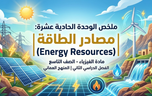 ملخص الوحدة الحادية عشرة: مصادر الطاقة – Energy Resources لمادة الفيزياء للصف التاسع الفصل الدراسي الثاني المنهج العماني