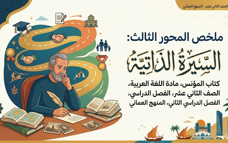 ملخص المحور الثالث السيرة الذاتية لكتاب المؤنس لمادة اللغة العربية للصف الثاني عشر الفصل الدراسي الثاني المنهج العماني