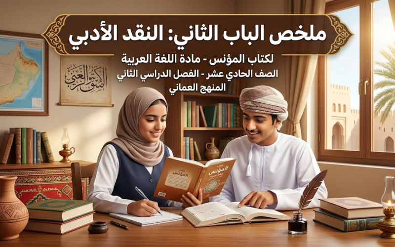 ملخص الباب الثاني: النقد الأدبي لكتاب المؤنس لمادة اللغة العربية للصف الحادي عشر الفصل الدراسي الثاني المنهج العماني