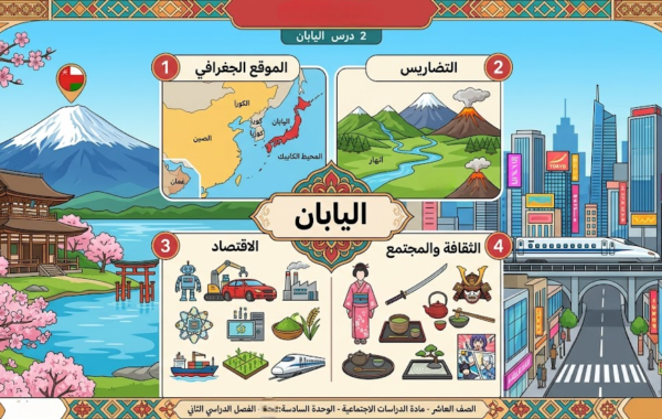 ملخص الدرس الثاني اليابان لمادة الدراسات الاجتماعية للصف العاشر الوحدة السادسة الفصل الدراسي الثاني المنهج العماني