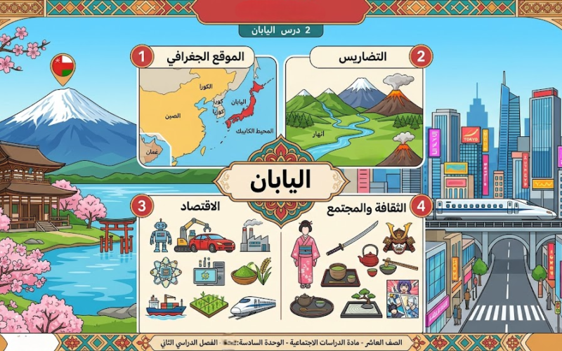 ملخص الدرس الثاني اليابان لمادة الدراسات الاجتماعية للصف العاشر الوحدة السادسة الفصل الدراسي الثاني المنهج العماني