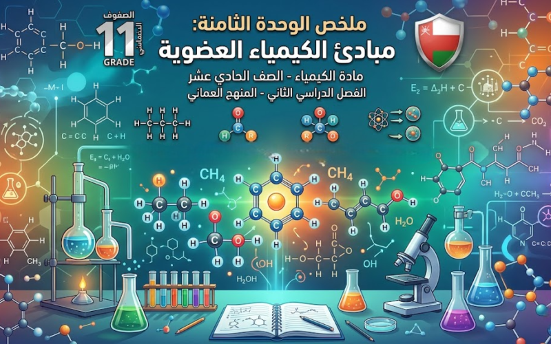 ملخص الوحدة الثامنة: مبادئ الكيمياء العضوية لمادة الكيمياء للصف الحادي عشر الفصل الدراسي الثاني المنهج العماني