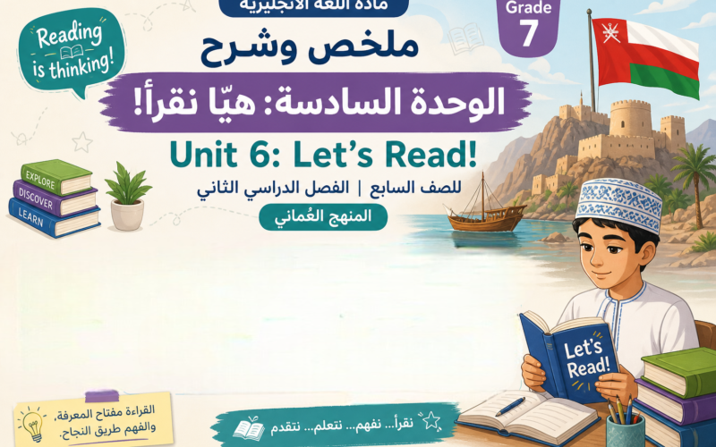 ملخص وشرح الوحدة السادسة: هيّا نقرأ! | Unit 6: Let’s Read! لمادة اللغة الانجليزية للصف السابع الفصل الدراسي الثاني المنهج العماني