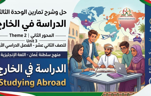 حل وشرح تمارين الوحدة الثالثة: الدراسة في الخارج المحور الثاني Theme 2 Unit 3 Studying Abroad لمادة اللغة الانجليزية للصف الثاني عشر الفصل الدراسي الاول المنهج العماني