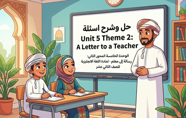 حل وشرح اسئلة Unit 5 Theme 2 A Letter to a Teacher الوحدة الخامسة  المحور الثاني رسالة إلى معلم لمادة اللغة الانجليزية للصف الثاني عشر الفصل الدراسي الاول