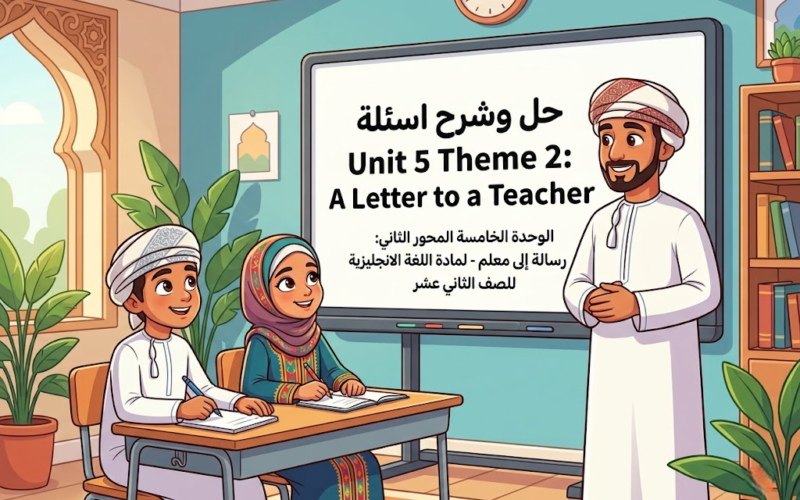 حل وشرح اسئلة Unit 5 Theme 2 A Letter to a Teacher الوحدة الخامسة المحور الثاني رسالة إلى معلم لمادة اللغة الانجليزية للصف الثاني عشر الفصل الدراسي الاول