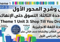 حل وشرح الثيم الأول الوحدة الثالثة: التسوق حتى الإنهاك (Theme 1 Unit 3: Shop Till You Drop) لمادة اللغة الانجليزية لكتابي الطالب والنشاط للصف الثاني عشر الفصل الدراسي الأول