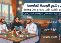 حل وشرح الوحدة الخامسة للثيم الثالث الأكل بالخارج Eating Out لمادة اللغة الإنجليزية للصف الثاني عشر الفصل الدراسي الأول المنهج العماني