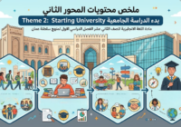 ملخص محتويات المحور الثاني Theme 2: Starting University بدء الدراسة الجامعية لمادة اللغة الانجليزية للصف الثاني عشر الفصل الدراسي الاول