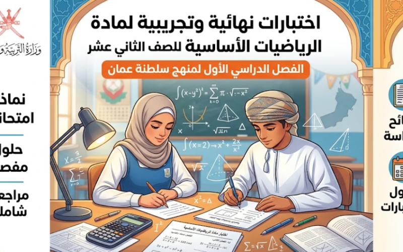 اختبارات نهائية وتجريبية لمادة الرياضيات الاساسية للصف الثاني عشر الفصل الدراسي الاول لمنهج سلطنة عمان