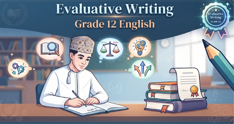 ملفات لشرح كيفية الكتابة التقييمية Evaluative Writing لمادة اللغة الانجليزية للصف الثاني عشر