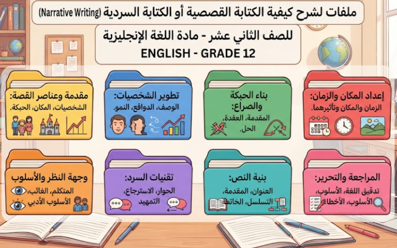 ملفات لشرح كيفية الكتابة القصصية او الكتابة السردية (Narrative Writing) لمادة اللغة الانجليزية للصف الثاني عشر