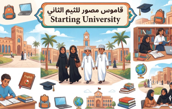 قاموس مصور للثيم الثاني Starting University لمادة اللغة الانجليزية للصف الثاني عشر الفصل الدراسي الاول المنهج العماني
