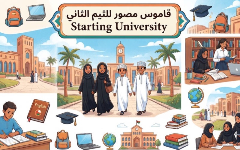 قاموس مصور للثيم الثاني Starting University لمادة اللغة الانجليزية للصف الثاني عشر الفصل الدراسي الاول المنهج العماني