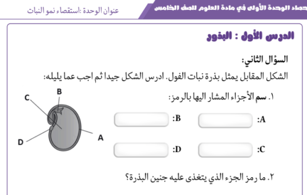 انشطة حصاد الوحدة الاولى استقصاء نمو النبات مع الحل لمادة العلوم للصف الخامس الفصل الدراسي الاول المنهج العماني