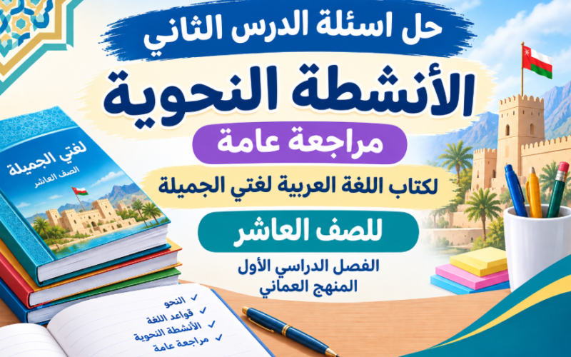 حل اسئلة الدرس الثاني الأنشطة النحوية مراجعة عامة لكتاب اللغة العربية لغتي الجميلة للصف العاشر الفصل الدراسي الاول المنهج العماني