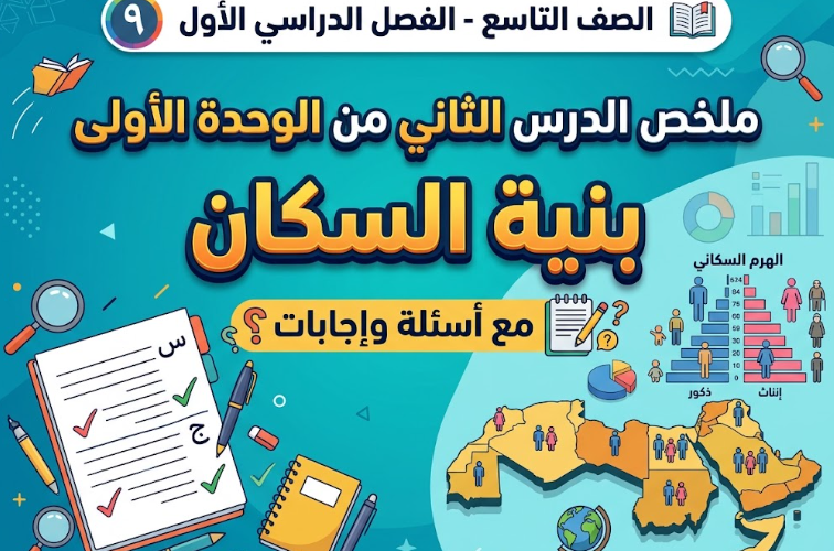 ملخص الدرس الثاني من الوحدة الأولى بنية السكان مع اسئلة واجابات للصف التاسع لمادة الدراسات الاجتماعية الفصل الدراسي الاول