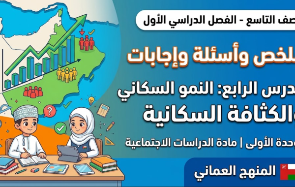 ملخص واسئلة واجابات للدرس الرابع من الوحدة الأولى النمو السكاني والكثافة السكانية لمادة الدراسات الاجتماعية للصف التاسع الفصل الدراسي الاول المنهج العماني